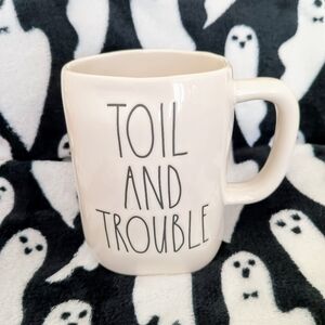 Rae Dunn Halloween Toil and Trouble Mug With Witch Cauldron on the Back